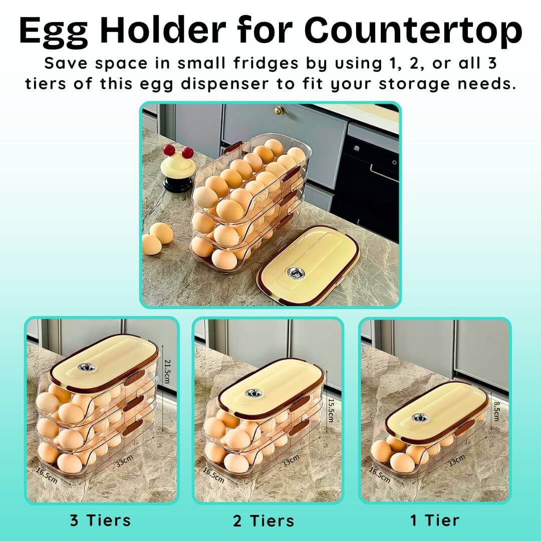 Egg holder for countertop with different tier options on a kitchen counter.