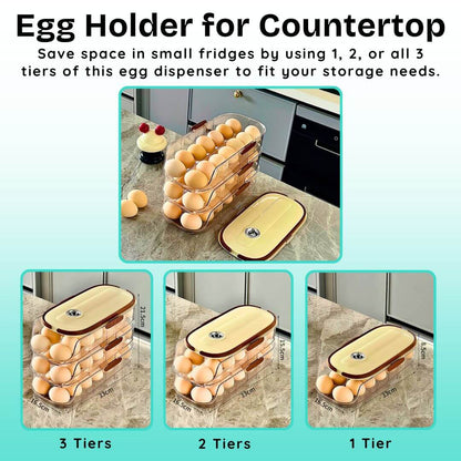 Egg holder for countertop with different tier options on a kitchen counter.
