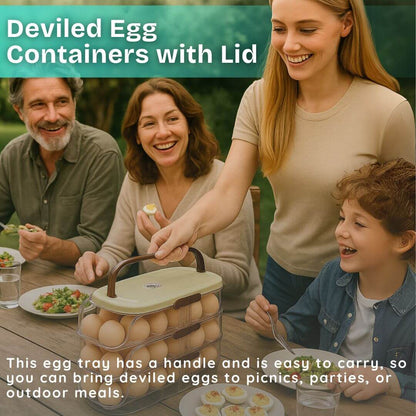 Family at a picnic table with a Deviled Egg Containers with Lid product overlay.