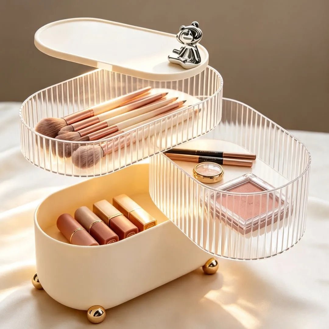 360° Rotating Makeup & Jewelry Organizer, 3-Tier Clear Vanity Storage