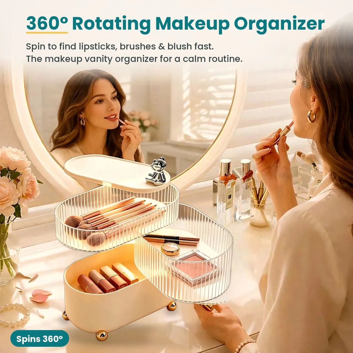 360 rotating makeup organizer, vanity organizer, jewelry organizer