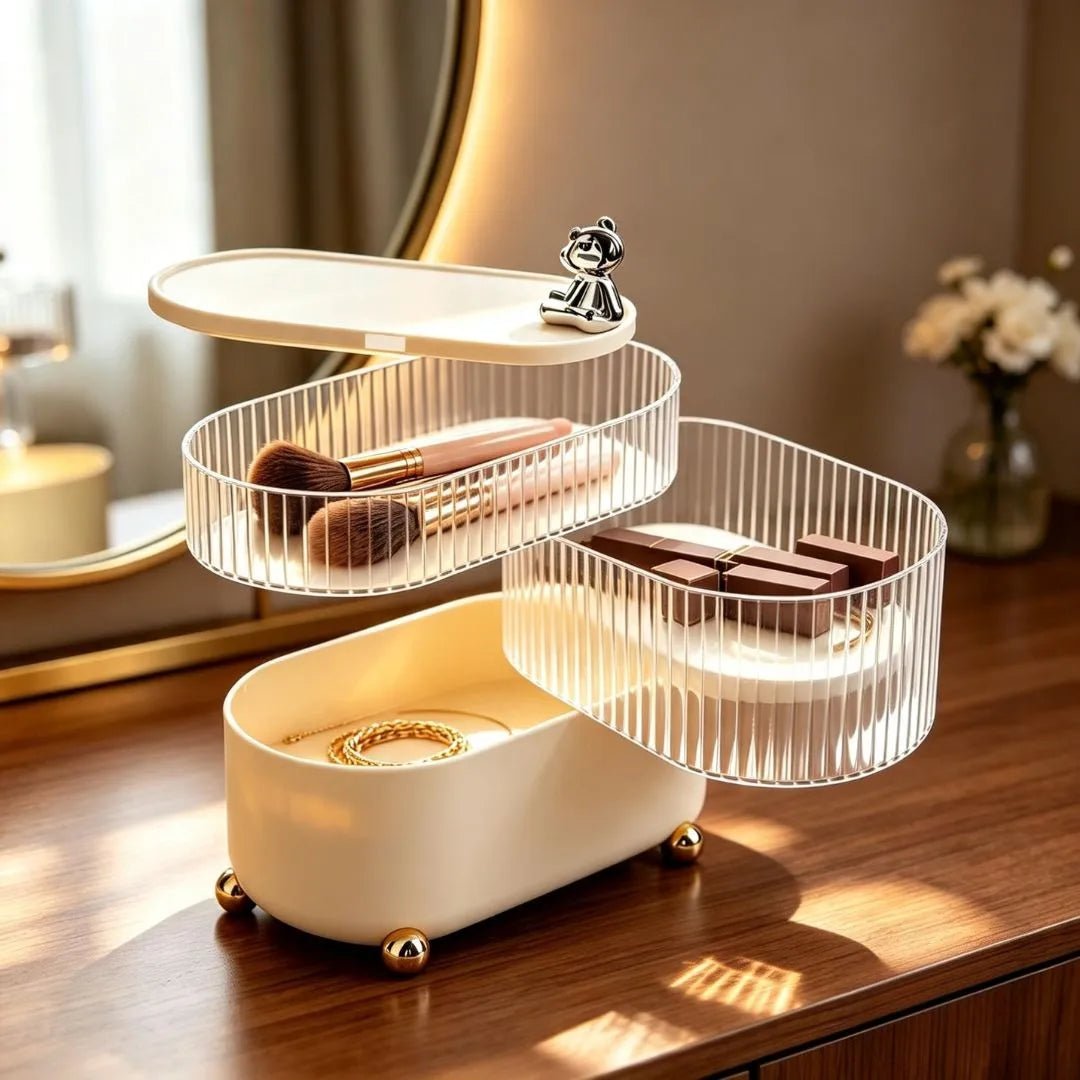 360° Rotating Makeup & Jewelry Organizer, 3-Tier Clear Vanity Storage