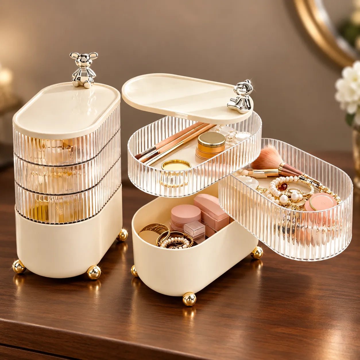 360° Rotating Makeup & Jewelry Organizer, 3-Tier Clear Vanity Storage