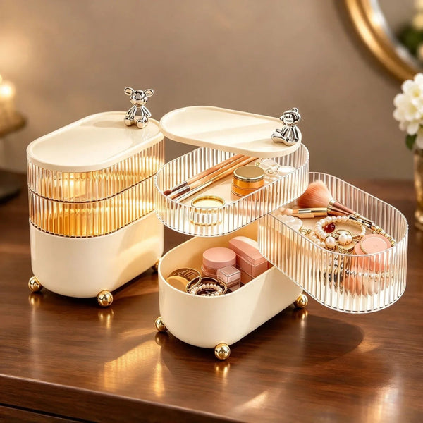 360° Rotating Makeup & Jewelry Organizer, 3-Tier Clear Vanity Storage