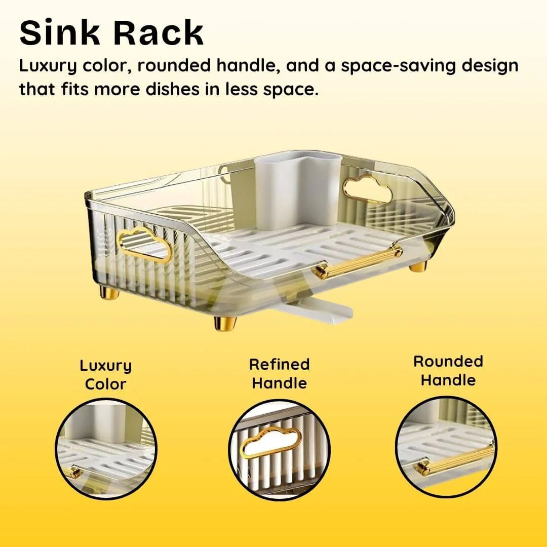 Sink rack with luxury color, rounded handle, and space-saving design on a yellow background