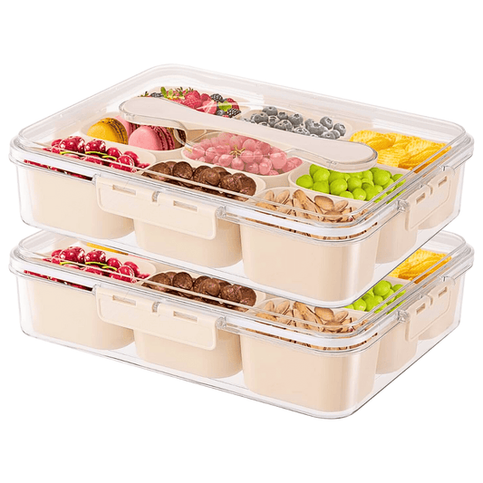 9 Compartment Divided Fruit Tray & Snackle Box with Lid (Bundle of 2)