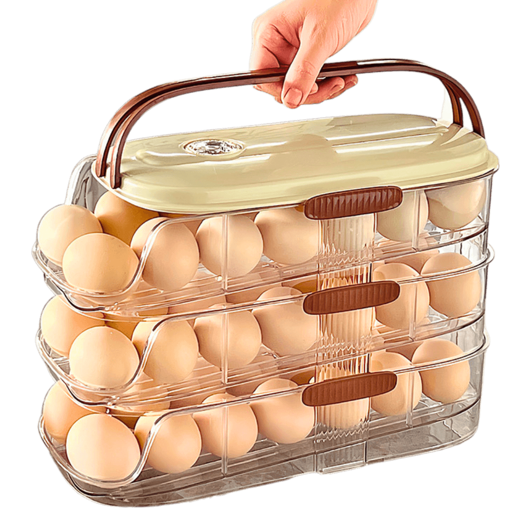 Dazzleree 3-Tier Rolling Egg Holder | Keeps Eggs Fresh, Crack-Free & Saves Fridge Space