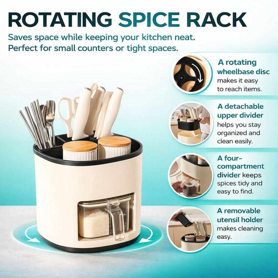 Dazzleree 360° Rotating Kitchen Organizer | No More Messy Counters & Hard-to-Find Spices
