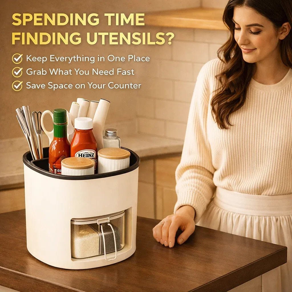 Dazzleree 360° Rotating Kitchen Organizer | No More Messy Counters & Hard-to-Find Spices