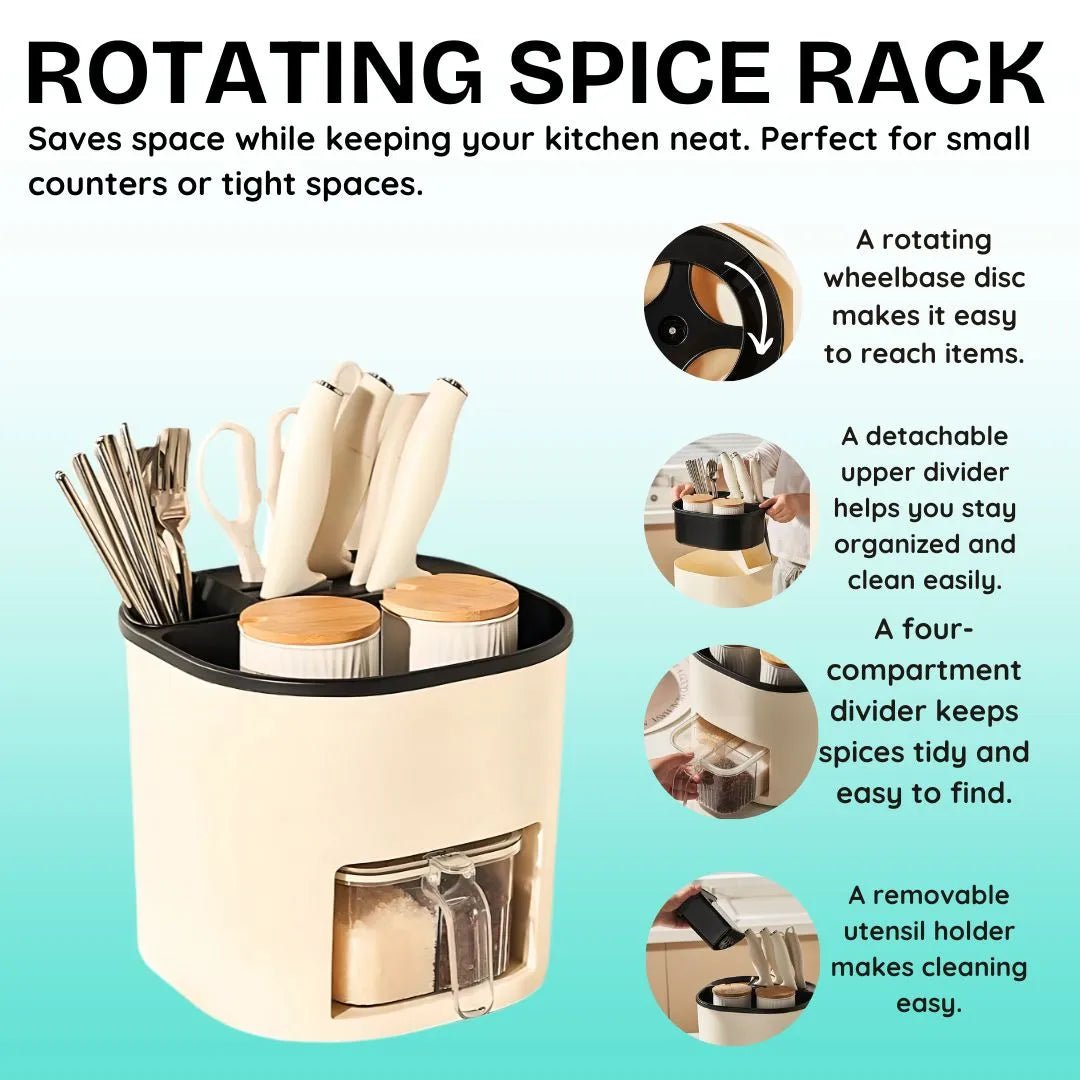 Dazzleree 360° Rotating Kitchen Organizer | No More Messy Counters & Hard-to-Find Spices