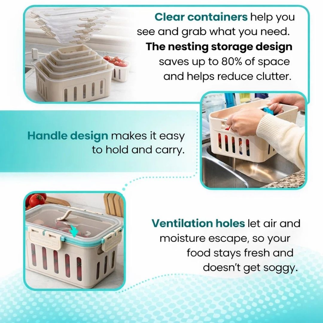 Dazzleree 5-Pack Fridge Storage Containers | No More Slimy Greens or Wasted Groceries — Keep Every Bite Fresher, Longer