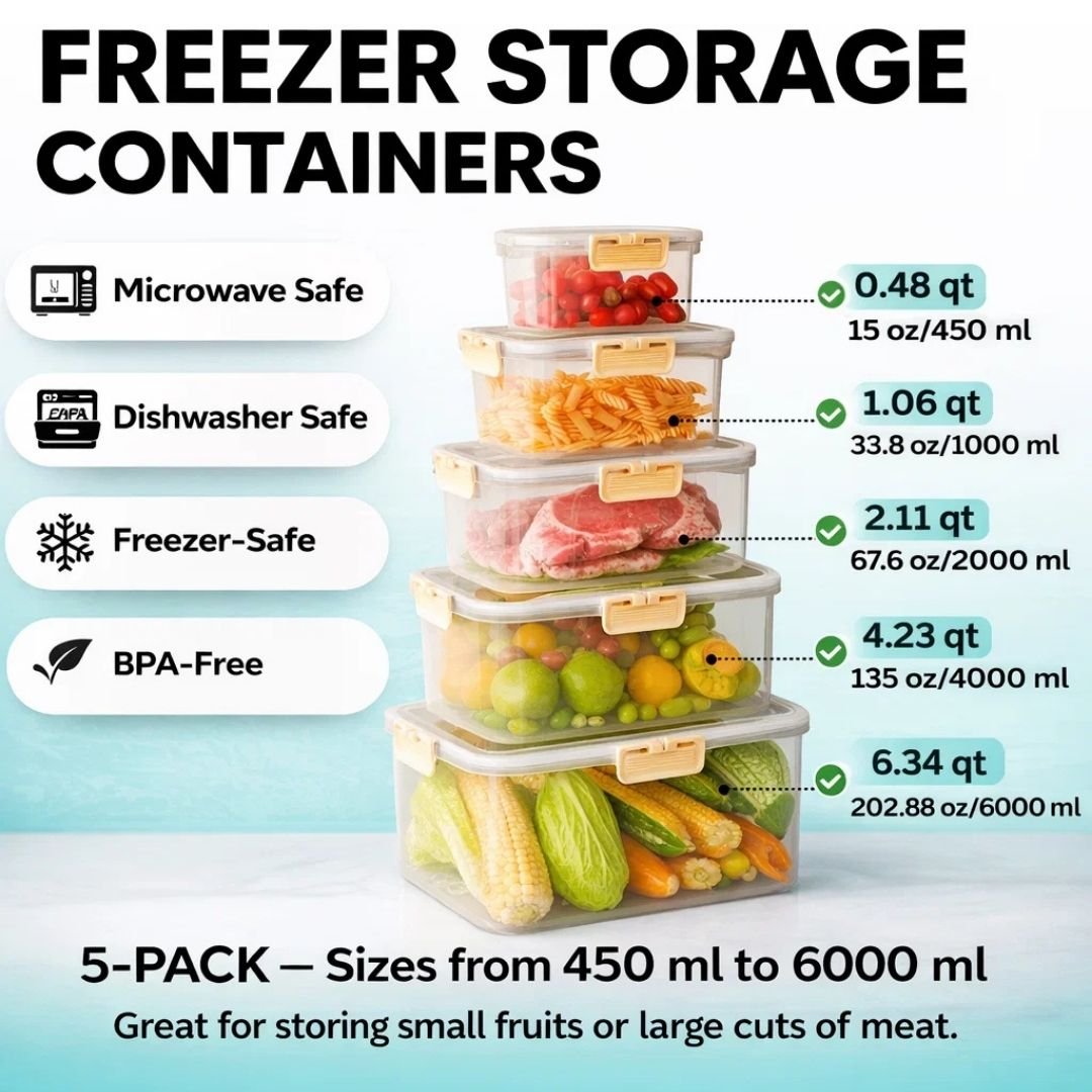 Dazzleree 5-Pack Fridge Storage Containers | No More Slimy Greens or Wasted Groceries — Keep Every Bite Fresher, Longer