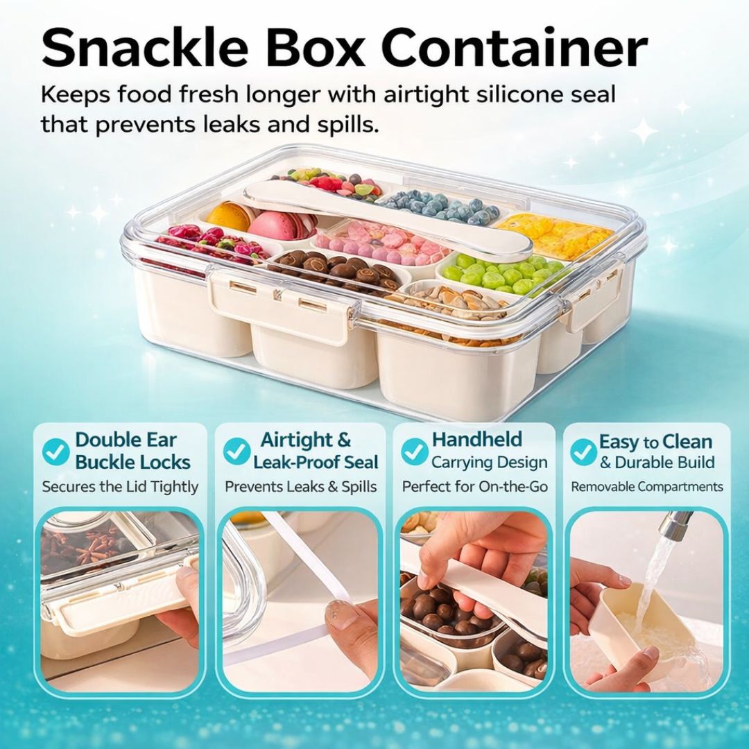 Dazzleree 9 Compartment Snackle Box Container | Mess-Free Serving Made Simple — For Every Party & Picnic