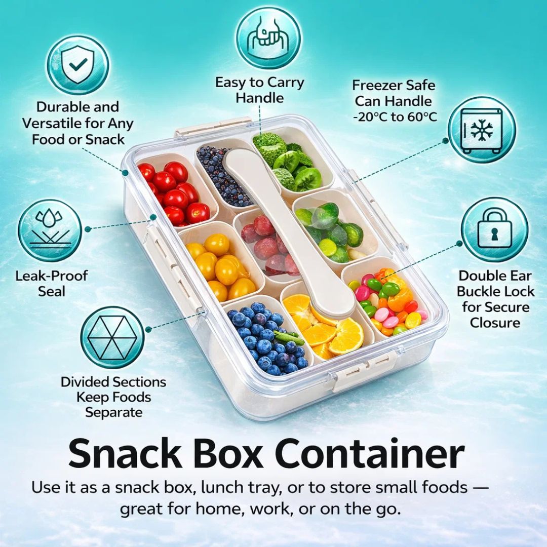 Dazzleree 9 Compartment Snackle Box Container | Mess-Free Serving Made Simple — For Every Party & Picnic
