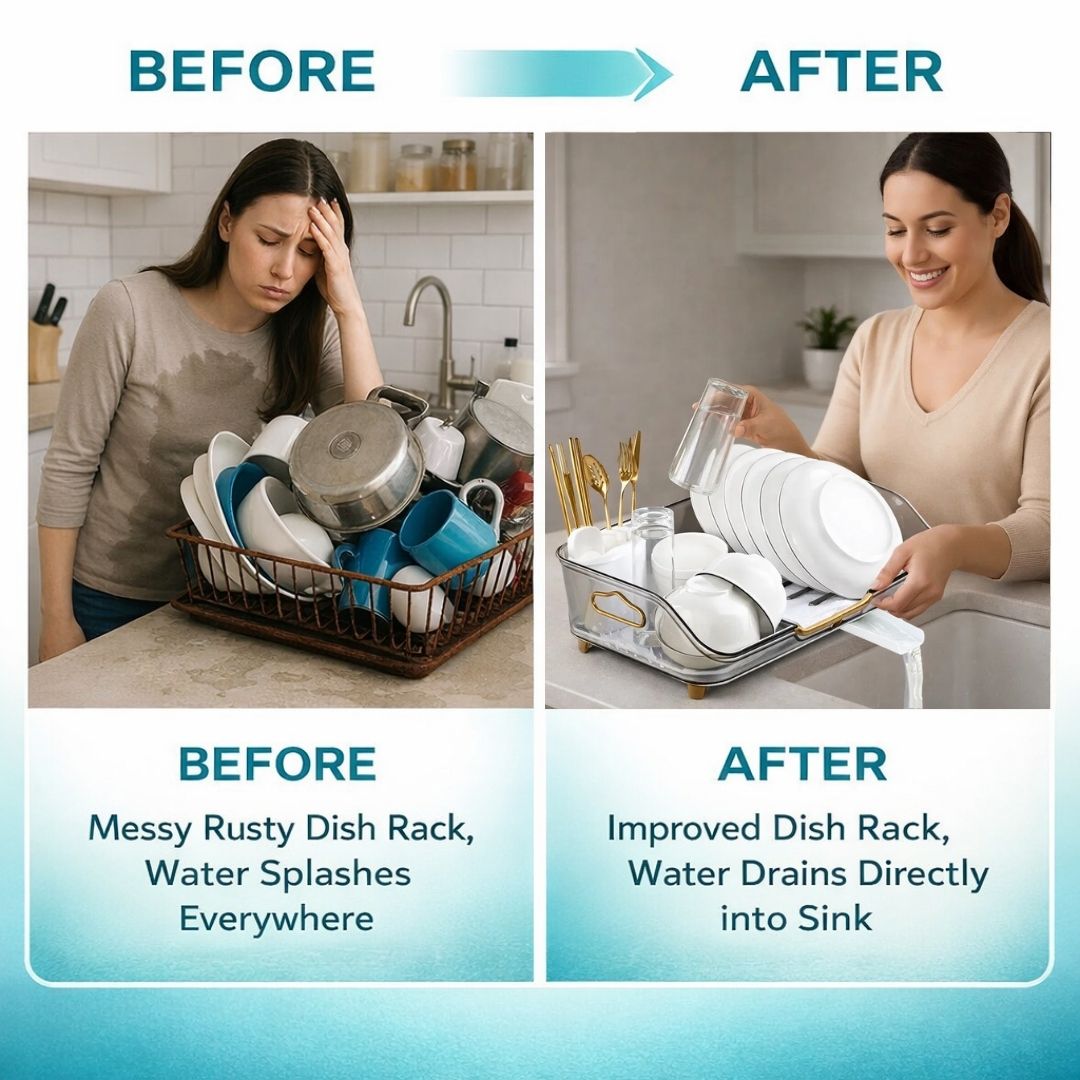 Dazzleree Clutter-Free Dish Rack | No More Messy Counters or Puddles. Just Dry, Neat Dishes Every Time.