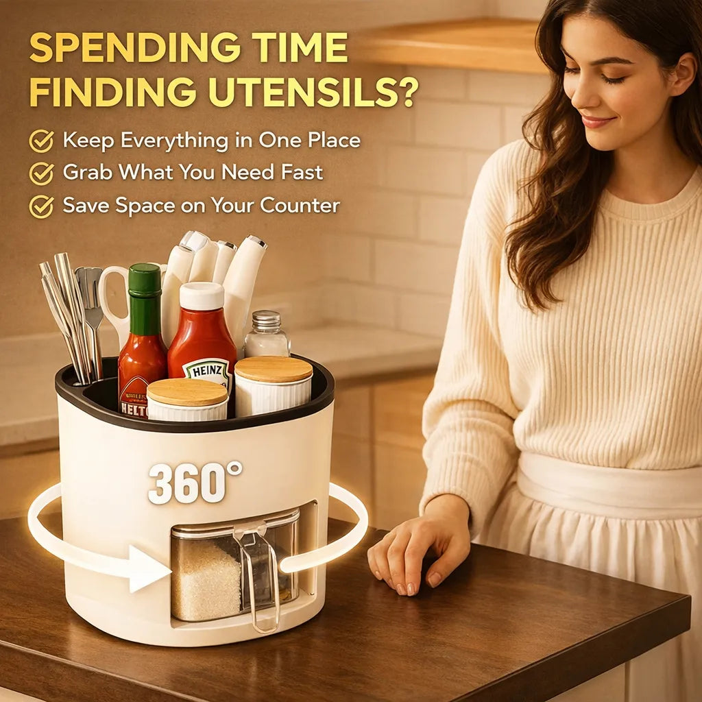 Dazzleree 360° Rotating Kitchen Organizer | No More Messy Counters & Hard-to-Find Spices